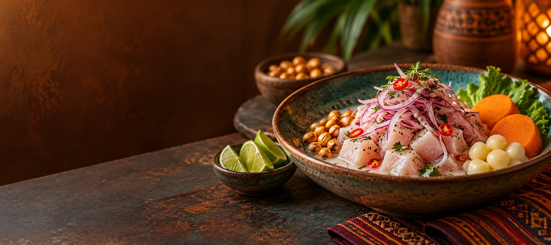 Ceviche peruano servido en un plato